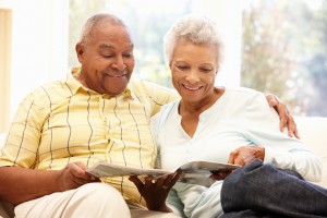 Senior African American couple reading